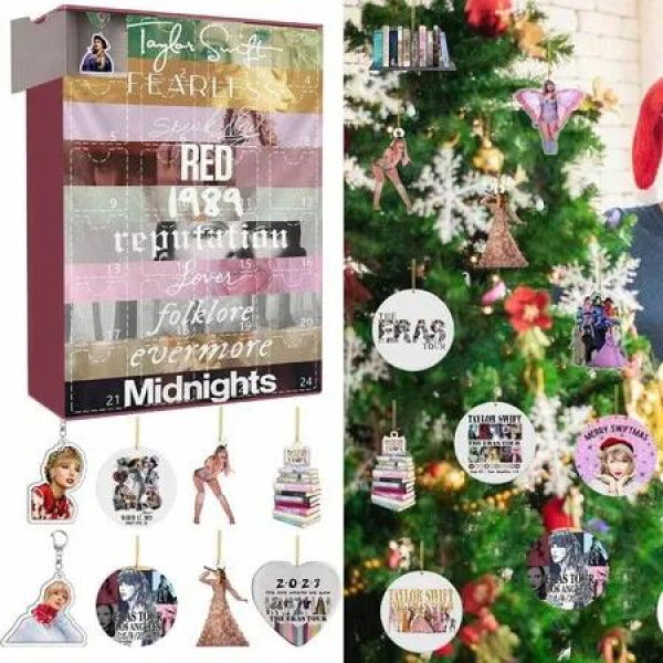 Taylor Christmas Advent Countdown Calendar Contain 24 Pieces Gift Christmas Acrylic Decoration And Bracelet Surprise Christmas Gift