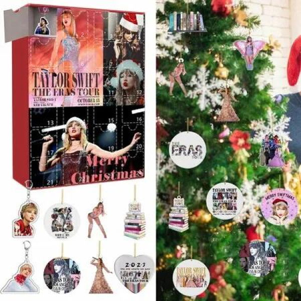 Taylor Christmas Advent Countdown Calendar Contain 24 Pieces Gift Christmas Acrylic Decoration And Bracelet Surprise Christmas Gift