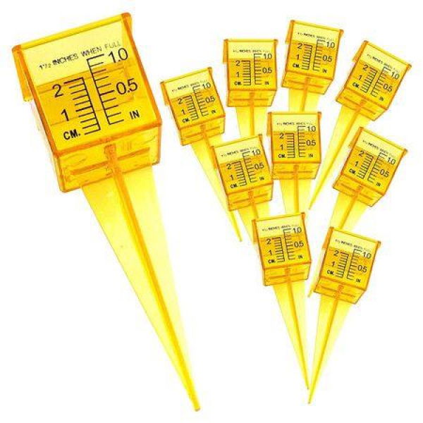 Ten Pack 1.5-inch Rain Gauge Sprinkler Gauge Bright Yellow Outdoor Water Measuring Tool 10 Pieces.