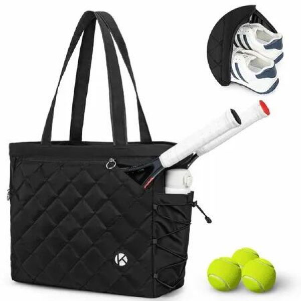 Tennis Bag With Shoe Compartment,Extra Large Padded Pickleball Bag Holds 2-4 Rackets,Water Resistant Lightweight For Men And Women Color Black