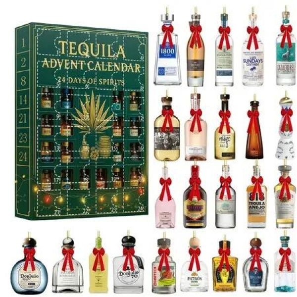 Tequila Christmas Advent Calendar,24 Days 2D Acrylic Christmas Tree Pendant for Christmas Decorations