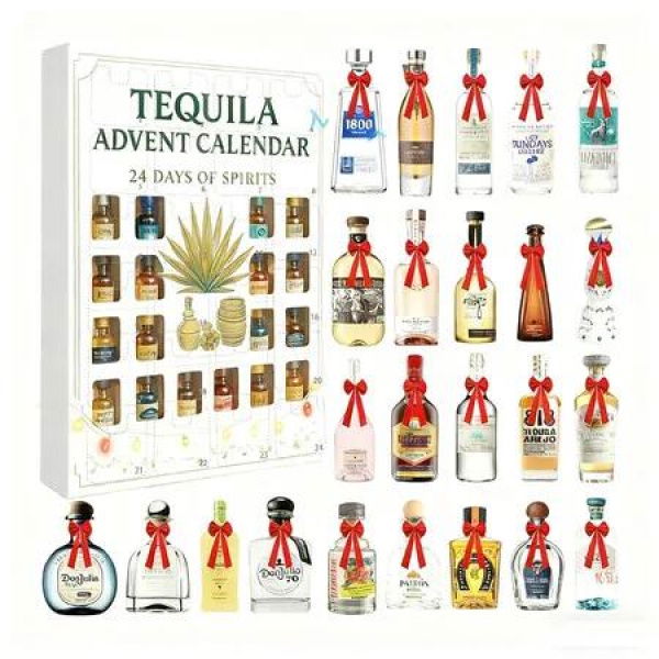 Tequila Christmas Advent Calendar,24 Days 2D Acrylic Christmas Tree Pendant for Christmas Decorations