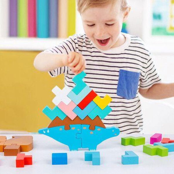 Tetra Tower Game Montessori Balance Blocks No Toxic Board Games Children Early Education Wooden Toys Dinosaur Shape Tetra Tower Balance Game