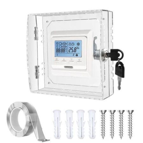 Thermostat Lock Box with Key, Large Thermostat Cover with Lock for Thermostat on Wall Fits Thermostats 5inch H x 5inch W or Smaller, 16 x 15 x 5.5 cm
