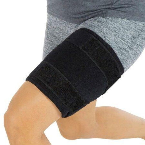 Thigh Brace,Hamstring Quad Wrap,Adjustable Compression Sleeve Support for Pulled Groin Muscle,Sprains,Quadricep,Tendinitis,Workouts,Sciatica Pain and Sports Recovery (Black)