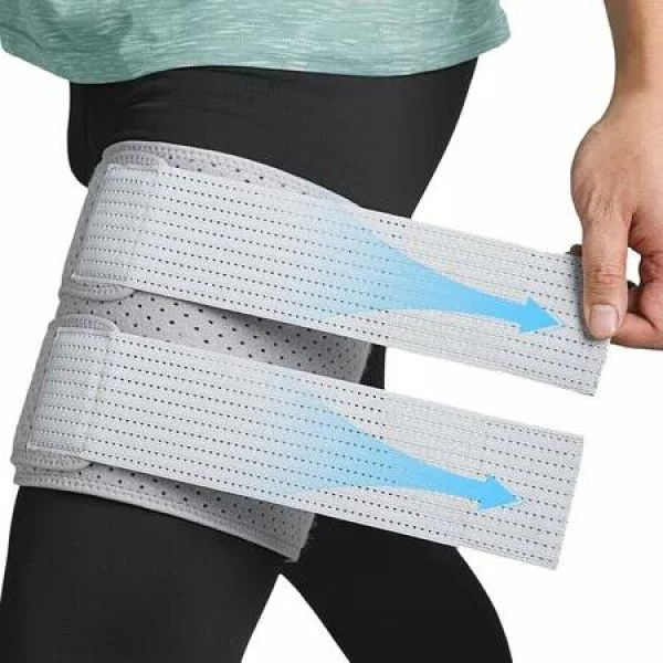 Thigh Hamstring Compression Sleeve,Thigh Brace Support with Secondary Compression of Straps,Adjustable Hamstring Compression Wrap for Pulled Groin