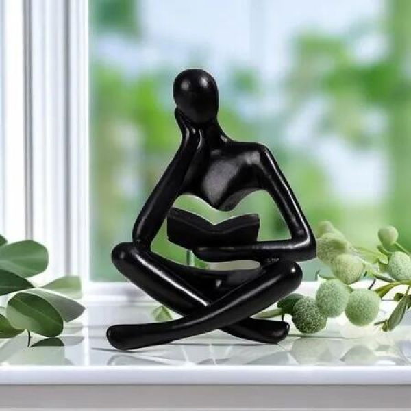 Thinker Sculptures, Thinker Bookworm Sculpture Decoration, Thinker Resin Statue Reading Ornament, Modern Book Decoration, Suitable for Living Room,Black