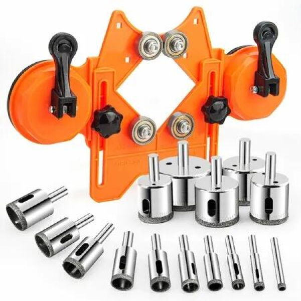 Tile Hole Saw Kit Diamond Drill Bits Double Suction Cups Guide Jig Fixture Glass Porcelain Ceramic Granite Marble