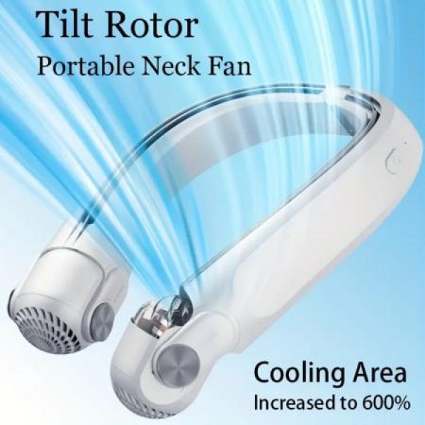 Tilt Rotor Neck Fan 3 Speeds Portable Neck Fan Hands-Free Neckband Cooling Fan Mini USB Rechargeable Air Conditioner Turbo Fans Color White