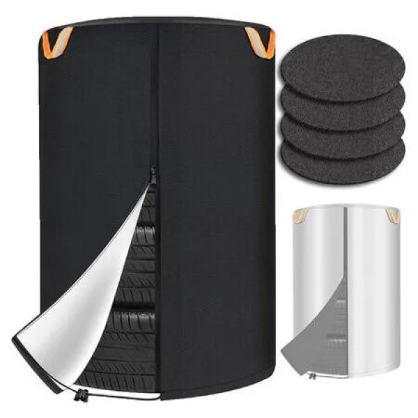 Tire Cover for Storage, Dual Sided Use, 420D Waterproof Tire Storage Bag with 4 Felt Pads, Waterproof Zipper, Reflective Handles, UV Protection