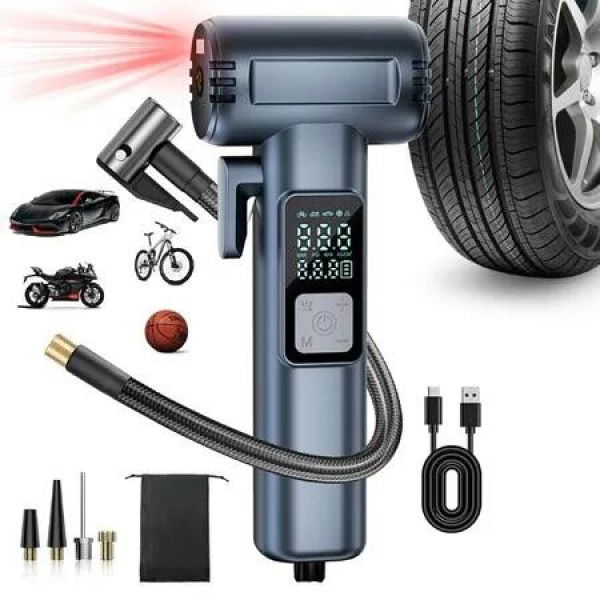 Tire Inflator Electric Air Pump 150 PSI Portable Battery Mini Compressor with LED Light and Safety Hammer,Rechargeable Tyre Inflator for Car Bicycle(Blue)