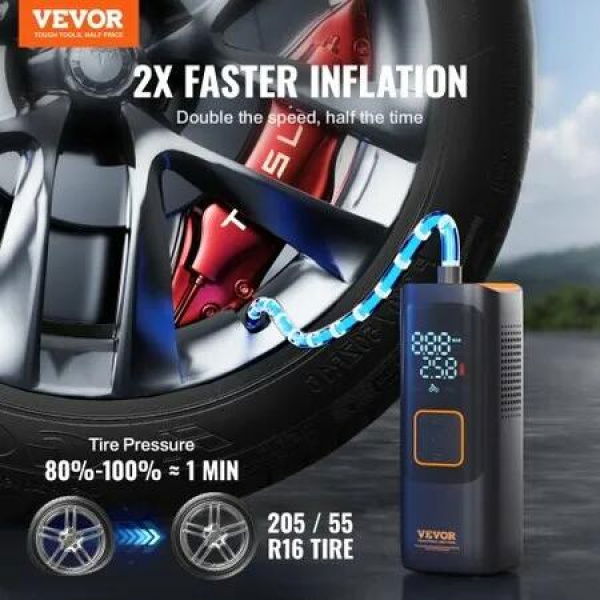 Tire Inflator Portable Air Compressor, 7800mAh Battery Electric Air Pump, 2X Faster 160PSI Cordless Smart Air Pump with LCD Pressure Gauge, LED Light for Cars, E-Bikes, Motorcycles, Balls