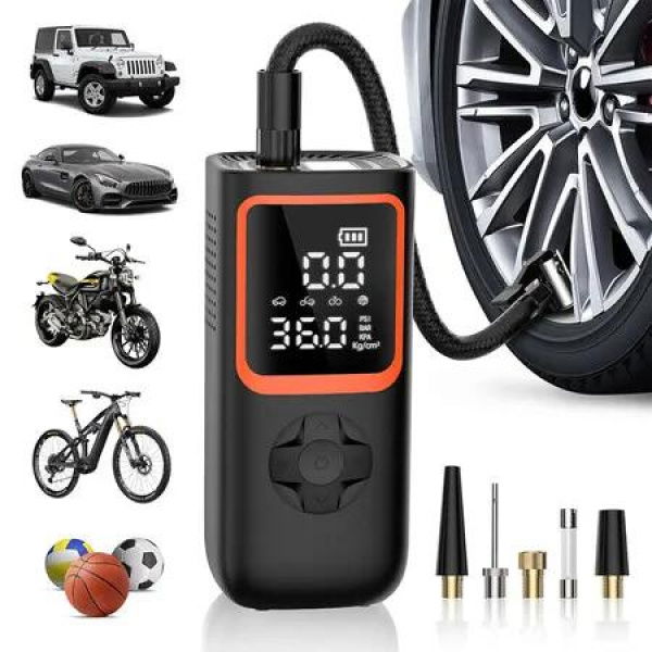 Tire Inflator Portable Air Compressor, Cordless Air Pump for Car Tires with Pressure Gauge and LED Light, for Car Bikes, Motorcycle, Ball