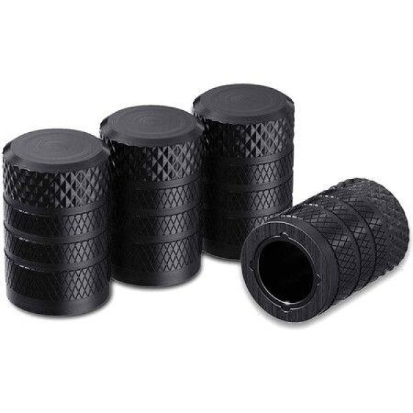 Tire Valve Stem Caps Black 4 Pcs/Pack Anodized Aluminum Tire Valve Cap Set Corrosion Resistant Universal Stem Covers For Cars Trucks Motorcycles SUVs And Bikes.