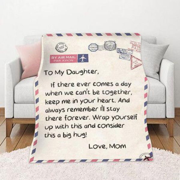 To My Daughter Letter Printed Quilts Dad Mom For Daughters Air Mail Blanket Positive Encourage And Love Daughters Flannel Blanket Gifts (50x60 In)