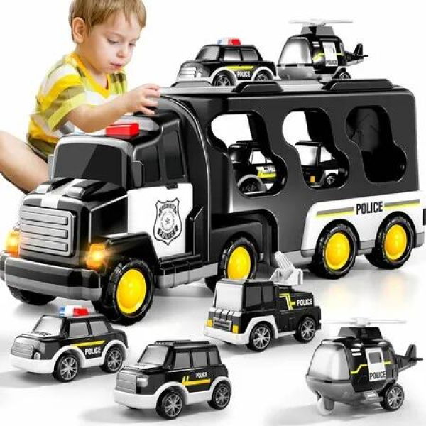 Toddler Police Truck Toys for Age 3+ Boys,5-in-1 Police Truck Toy for Toddlers,Truck Toys for Kids,Christmas Birthday Gifts for Girls Age 3+