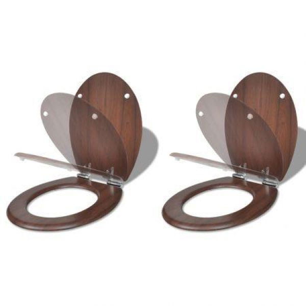 Toilet Seats With Soft Close Lids 2 Pcs MDF Brown