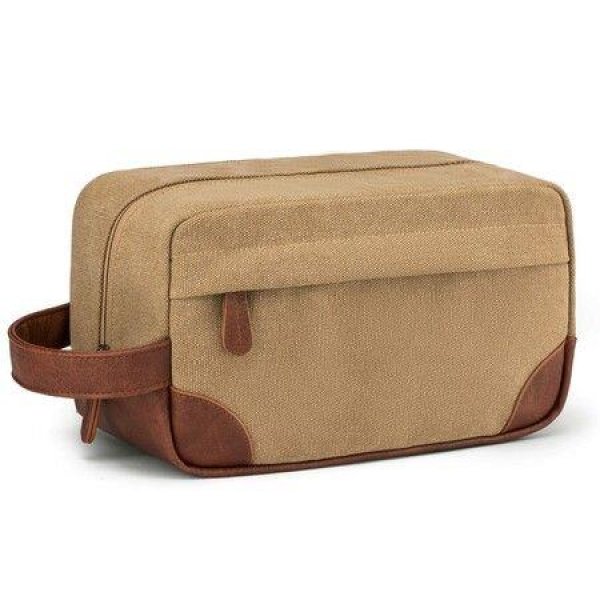 Toiletry Bag Hanging Dopp Kit For Men Water Resistant Canvas Shaving Bag With Large Capacity For Travel-Brown
