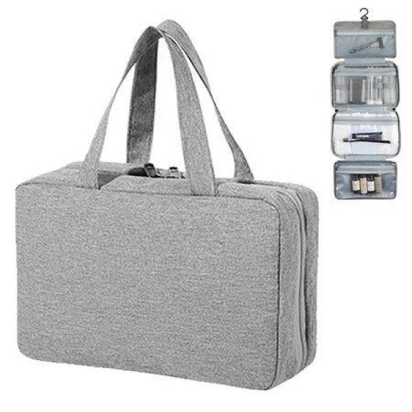 Toiletry Bag Travel Bag Organizer4 Sections Water-resistant Cosmetic Bag Makeup Bag With Hanging Hook Grey