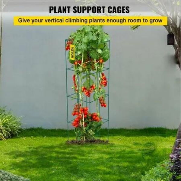 Tomato Cages, 30 x 30 x 117 cm, 5 Packs Square Plant Support Cages, Green PVC-Coated Steel Tomato Towers for Climbing Vegetables, Plants, Flowers, Fruits