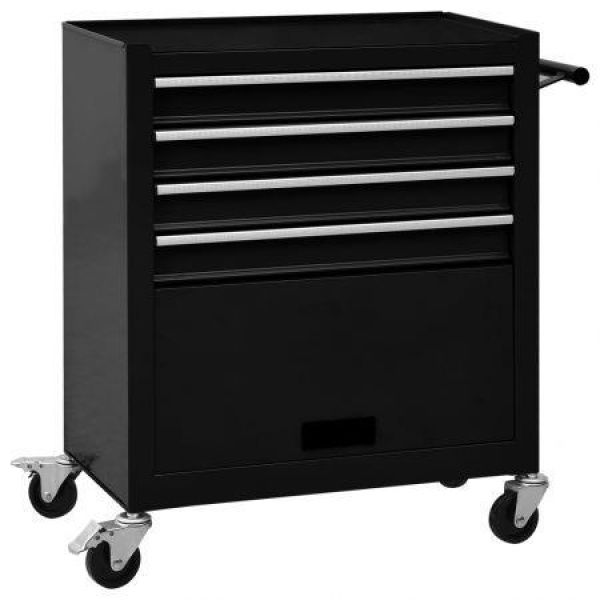 Tool Trolley With 4 Drawers Steel Black