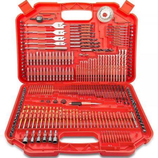 TOPEX 246PC Combination Drill Bit Set Screw Bits Titanium for Metal Wood Masonry