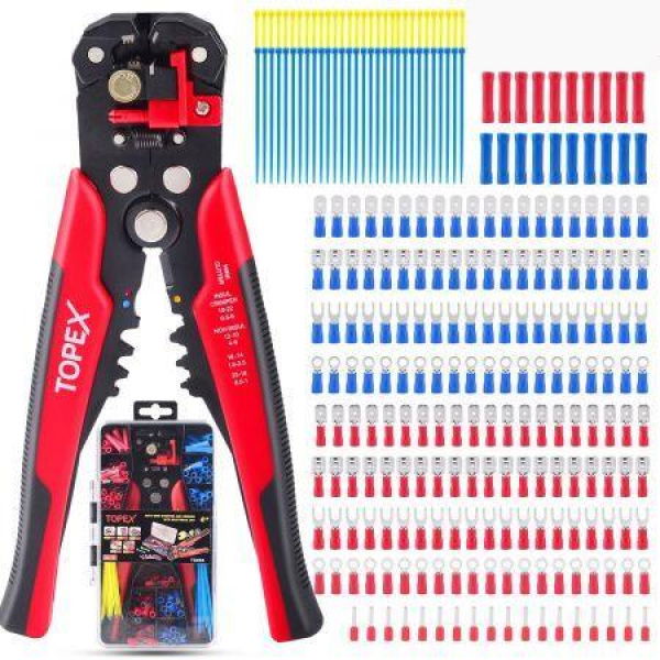 TOPEX 260-Piece Wire Stripper Self-Adjustable Crimper Plier Set Terminals Wire Connectors