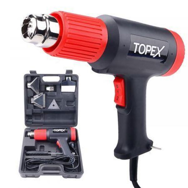 TOPEX Heat Gun Hot Air Heating Tool Kit Dual Speed With 5 Accessories Storage Case.