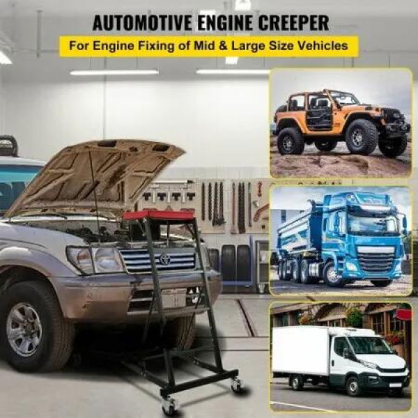 Topside Automotive Engine Creeper, Adjustable Height Foldable Topside Creeper, 400LBS Capacity High Top Engine Creeper, w/ Four Casters, Padded Deck, for Home Garage, Workshop Repair Maintenance