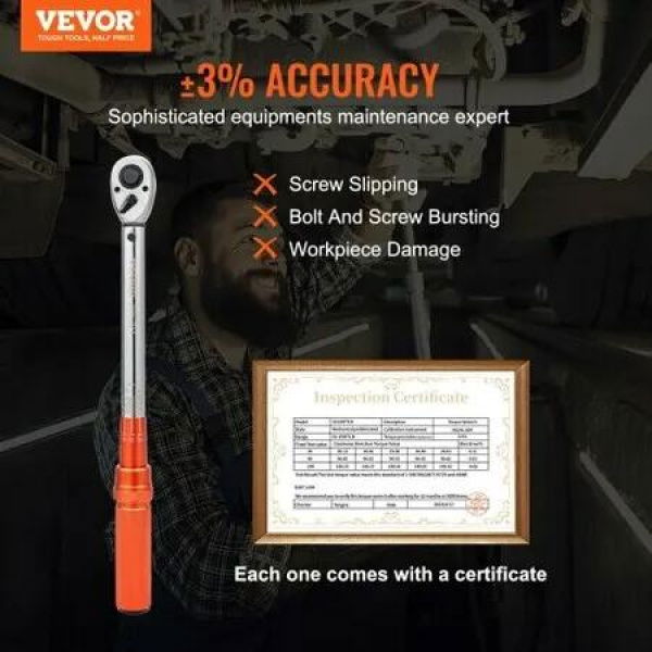 Torque Wrench Adjustable Torque Wrench 1/2' Drive 10-150ft.lb/14-204n.m