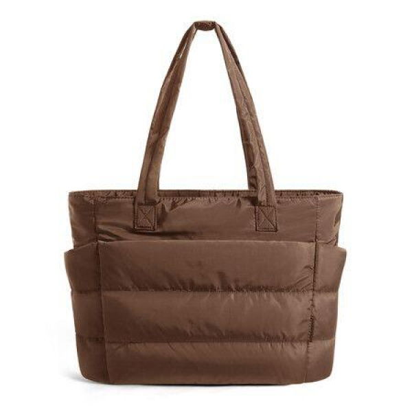 Tote Bag for Women,Lightweight Puffy Tote Bag with Compartments Shoulder Bag Handbag for Travel,Work,Gym Brown