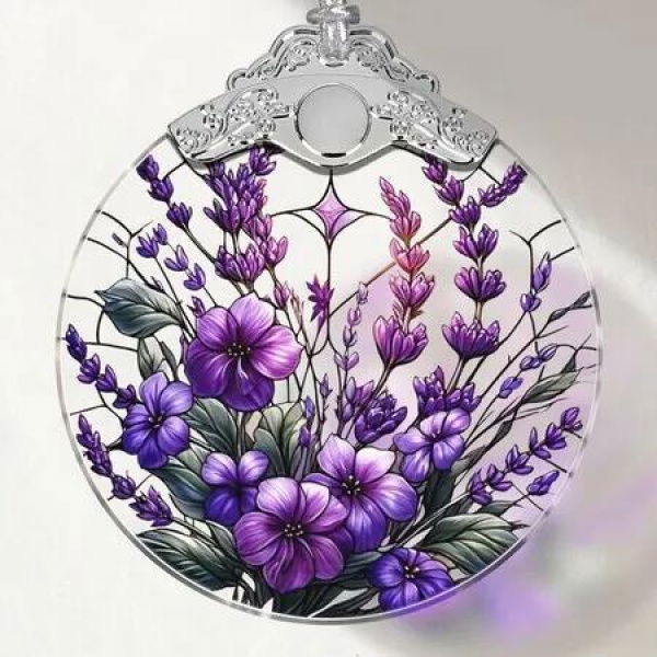 Touber Stained Glass Christmas Ornament, Purple Bauhinia and Violets, 3x3.5 Inch, Hanging, Christmas Tree Decoration