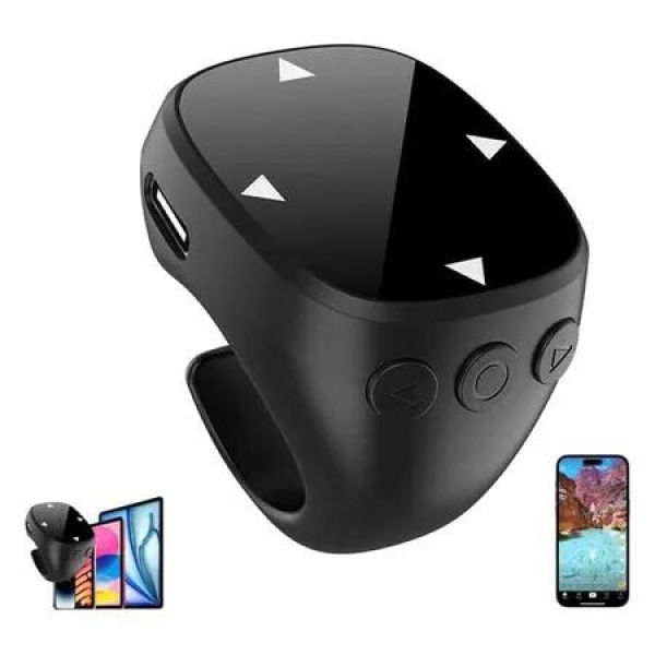 Touchscreen Fingertip Wireless Bluetooth Remote Control, Page Turner Tiktok Scrolling Rings for Camera Smartphone (Black)