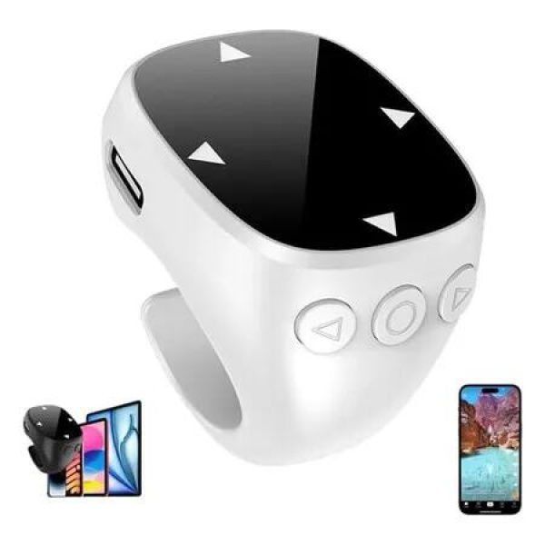Touchscreen Fingertip Wireless Bluetooth Remote Control, Page Turner Tiktok Scrolling Rings for Camera Smartphone (White)