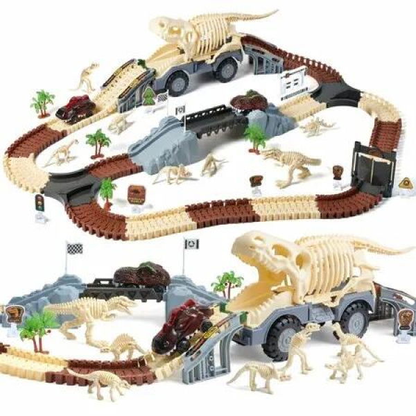 Toys Race Track Dinos Fossil Theme Flexible Race Track Set Create Road Racing World for Kids