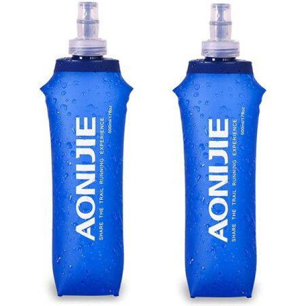 TPU Soft Folding Water Bottles BPA-Free Collapsible Flask For Hydration Pack For Running Hiking Cycling Climbing - 500ml (2 Pack)