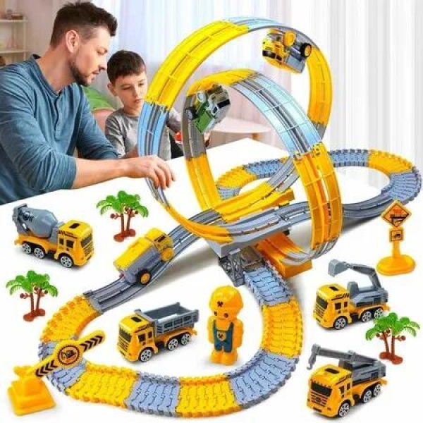 Track Racing Set - Diecast Cars, Anti-Gravity Loops, Engineering Vehicle Playset, Puzzle Toys, Perfect Gift for Boys Ages 3+