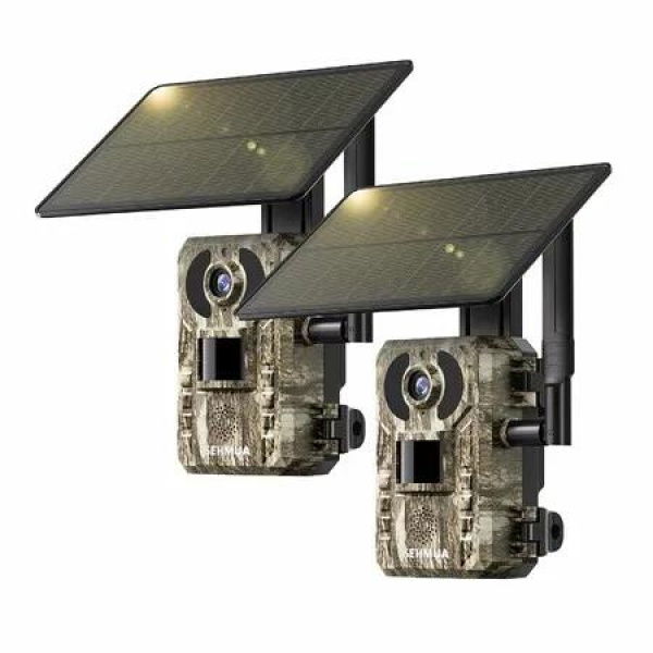 Trail Camera 4G LTE Solar Live Streaming Game Remote Phone Access Motion Activated 0.2s Trigger Night Vision 2 Pcs