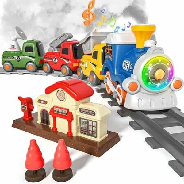 Train Set for Boys Girl, Steam, Music and Lights, First Choo Choo Train for Toddlers, Electric Train Set for Boys Girls Age 3 and Up