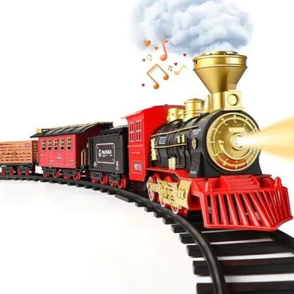 Train Set Train Toys Smokes Lights & Sound Tracks Toy Train Steam Locomotive Engine Cargo Cars Christmas Train Toys Gifts