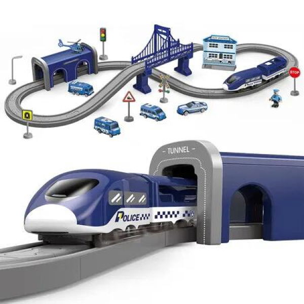 Train Sets for Boys and Girls, 66 Pcs Trains Toy with Battery Operated & Tracks Magnetic Connection, Christmas Toy Gifts (Blue)