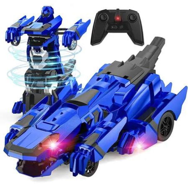 Transform Rc Cars, 2.4Ghz Remote Control Car Transforming Robot with Flashing Light Car Toy Gifts for Boys Age 4 to 12, Blue