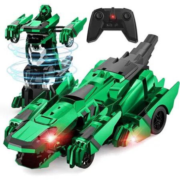 Transform Rc Cars, 2.4Ghz Remote Control Car Transforming Robot with Flashing Light Car Toy Gifts for Boys Age 4 to 12, Green