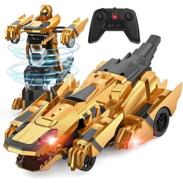 Transform Rc Cars, 2.4Ghz Remote Control Car Transforming Robot with Flashing Light Car Toy Gifts for Boys Age 4 to 12, Yellow