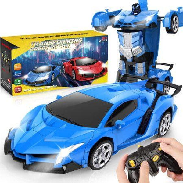 Transform Remote Control Car,One-Button Transforming,360 Degree Rotation Drifting,2.4Ghz 1:18 Scale,Kids Gift,Age 3+ (Blue)