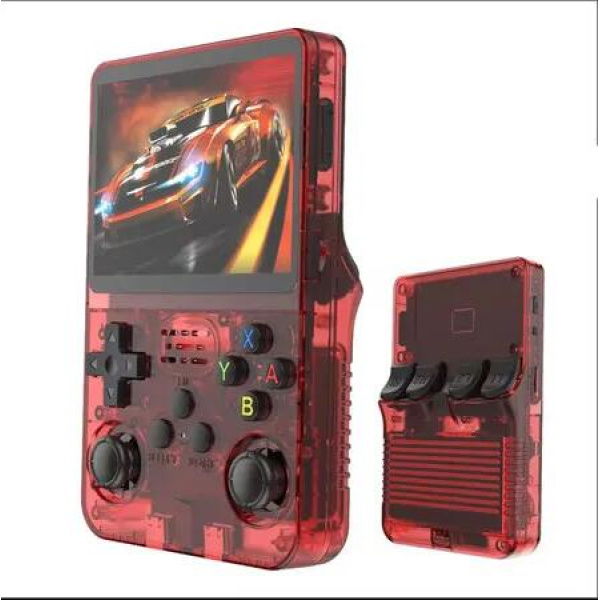 Translucent Red R36S 64GB Portable Handheld Game Console 3.5 Inch Retro Video Games Built in Rechargeable Battery