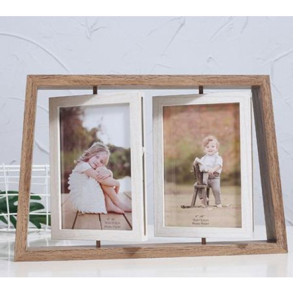 Trapezoidal Picture Frame Rustic Rotating Floating Photo Frames Double-Sided Display Rustic Picture Frame For Desktop Or Desktop Display