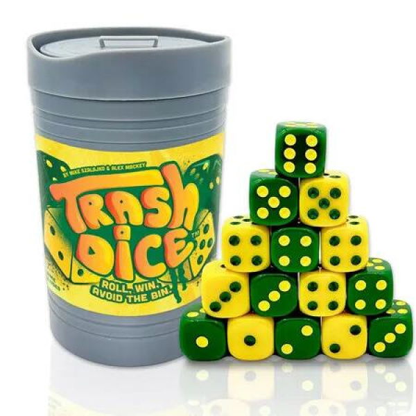 Trash Dice, Fast Paced Family Dice Game, Exciting 2 Player Board and Dice Game with Trash Can and Dice Set for Travel, Party, and Games Night