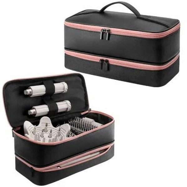 Travel Carrying Case for Hair Dryer Bag Double-Layer Beauty Styler Organizer Hair Tool Storage Bag Hairdryer Accessories-Black