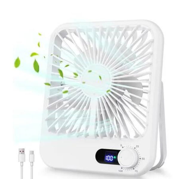 Travel Fan for Sleeping, 6.8 inch Small Portable Fan Rechargeable Battery Powered, 100 Speeds Personal Mini Desk Fan for Office Bedroom, White